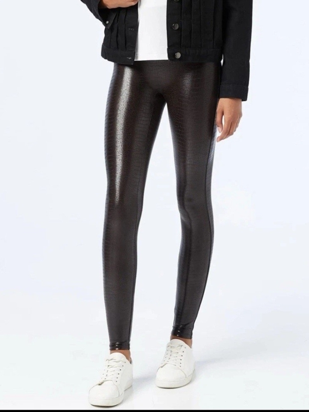SPANX Women's Faux Leather Croc Leggings Brown Black High Rise Size S NWT